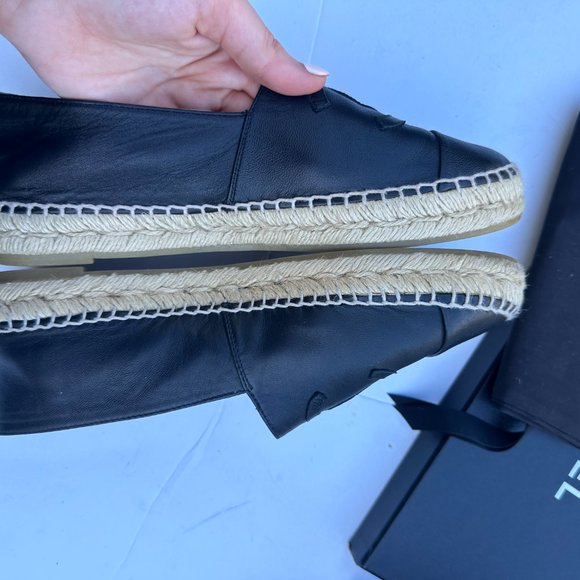 Chanel CC Espadrilles Flat Loafers Sz 40 Lambskin Leather Black - Picture 14 of 16